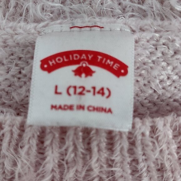 Holiday Time Pink, Shaggy, Reindeer Themed, Holiday Sweater Size L (12-14) - Picture 11 of 12